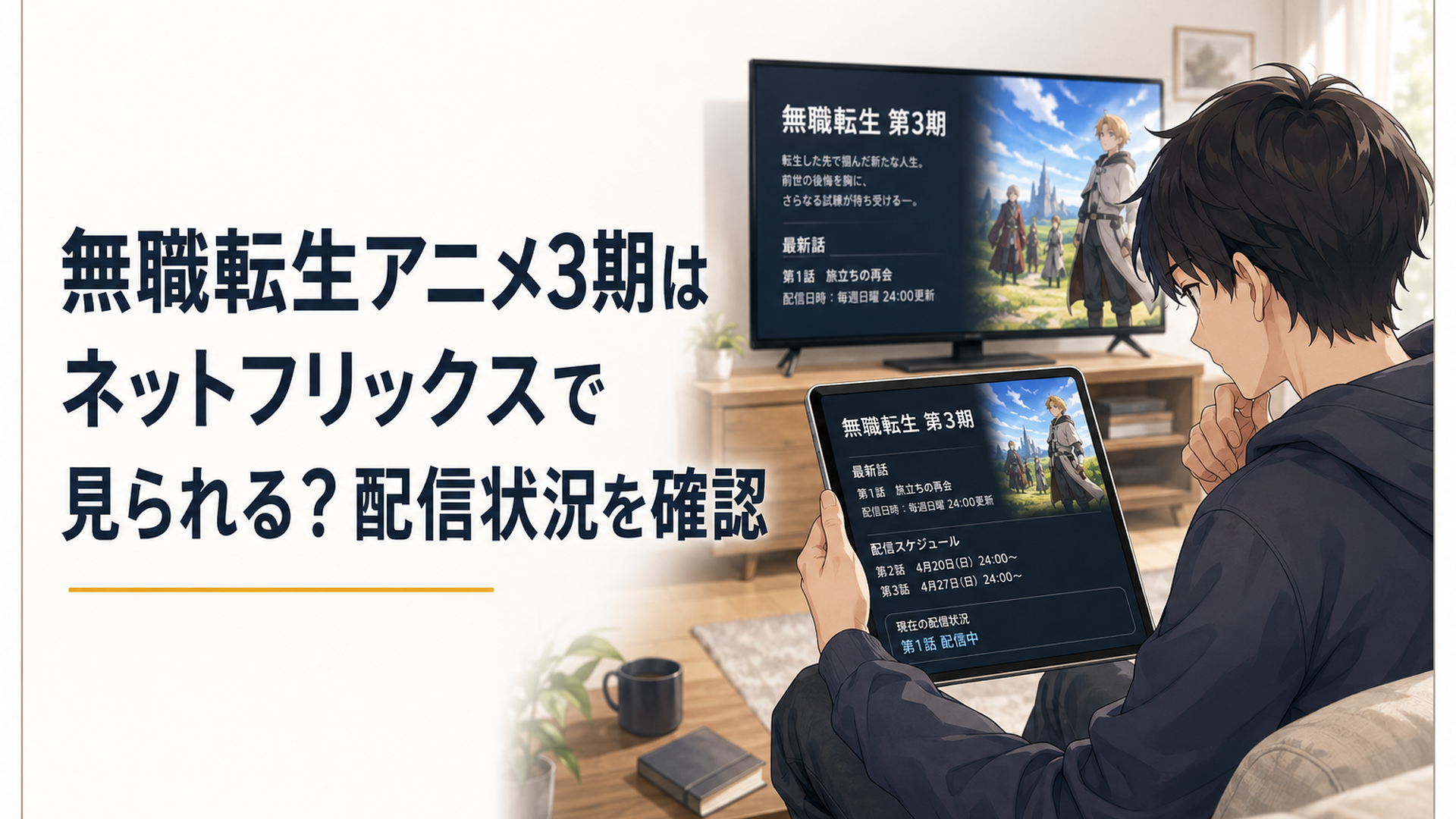Netflixで無職転生3期の最新話と更新日時を確認するアニメファン